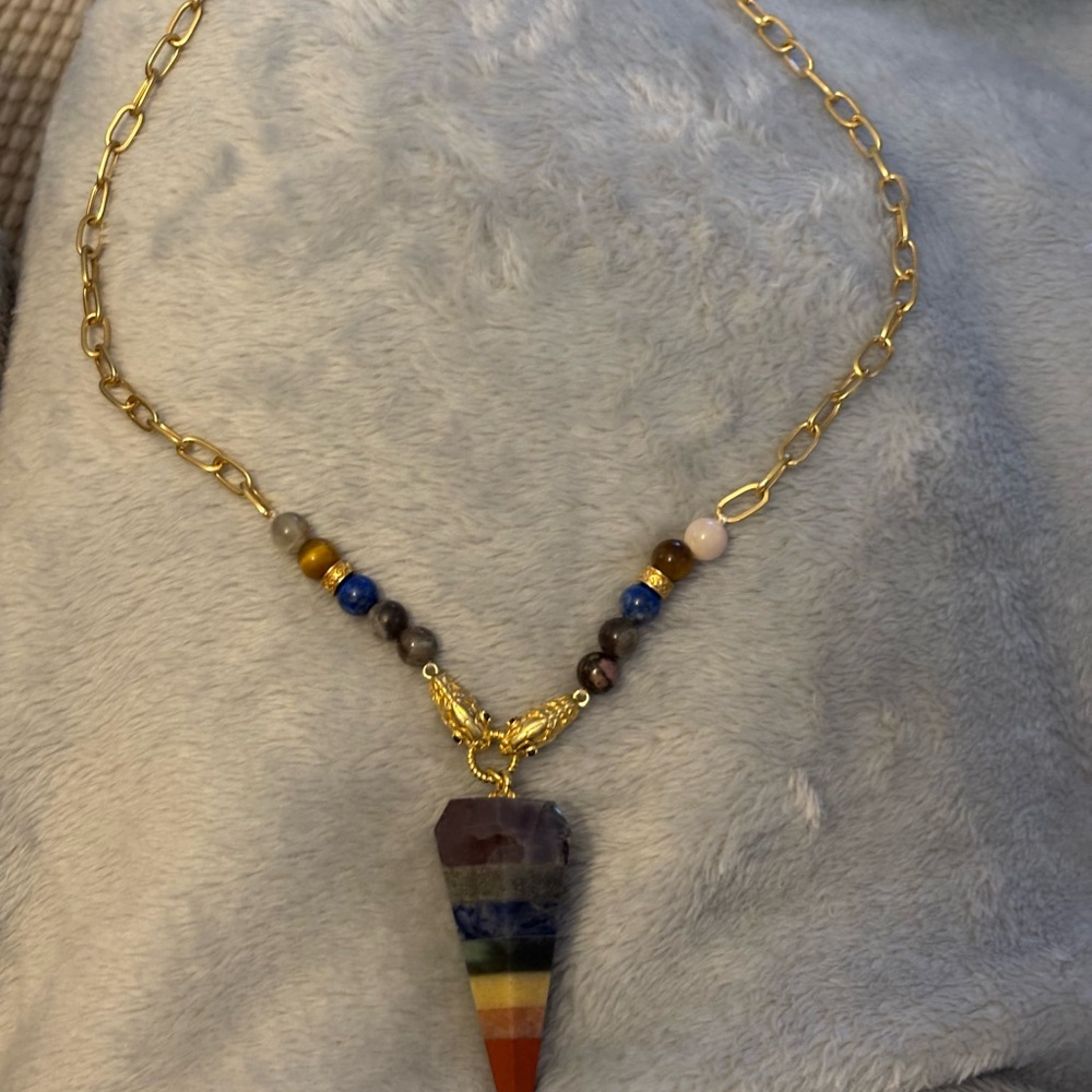Bohemian Gold Necklace with Multicolor Pendant